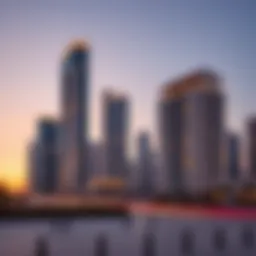 Stunning architectural view of JBR buildings at sunset