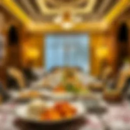 A beautifully arranged dining table at مطعم الخيام showcasing traditional dishes.
