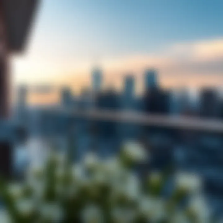 Stunning skyline view from a Midtown furnished apartment balcony