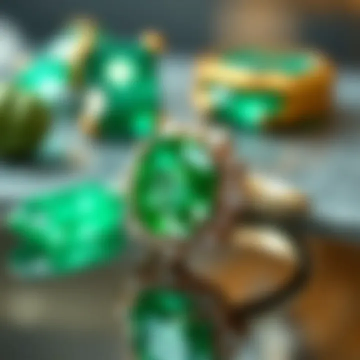 Emerald gemstones displayed in modern jewelry designs
