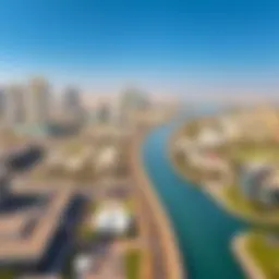 Aerial view showcasing the Dubai Water Canal and its surrounding urban landscape